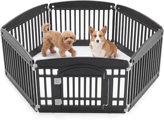 NEWBULIG Dog Playpen 6-Panel, 24IN Puppy Playpen, Stable Dog Play Pen Indoors/Outdoor with Secure Locking Door, Plastic Pet Fence for Small & Medium Dogs