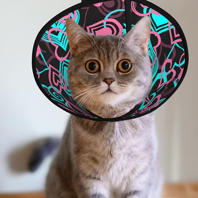 Adjustable Dog Cones Abstract Love Hearts Pattern, Lightweight Soft Recovery Collar for Small Medium Large Dogs and Cats After Surgery, Protective Cone Alternative, Elizabethan Collar