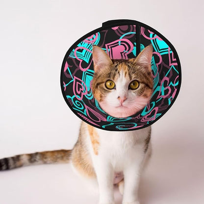Adjustable Dog Cones Abstract Love Hearts Pattern, Lightweight Soft Recovery Collar for Small Medium Large Dogs and Cats After Surgery, Protective Cone Alternative, Elizabethan Collar