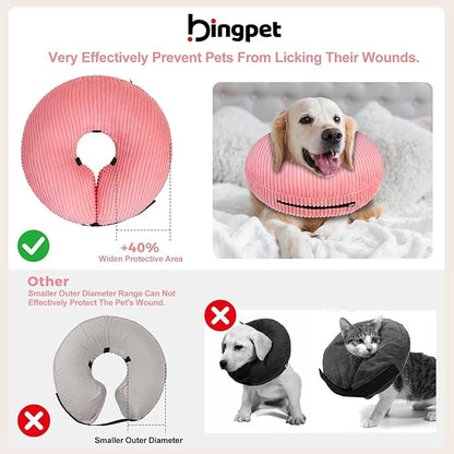 BINGPET Inflatable Dog Cone Collar Alternative After Surgery,Soft Recovery Cone for Dogs to Stop Licking, Blow up Protective Neck Donut ECollars Adjustable for Large Medium Small Puppy Pet, Pink XL