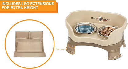 Neater Feeder Deluxe Mess-Proof Elevated Cat Bowls, 2 Height Adjustable (6” & 7.5”) No-Spill Raised Cat Bowl Stand, Whisker Friendly Stainless Steel Dishes for Indoor Cats, Made in USA, Cappuccino