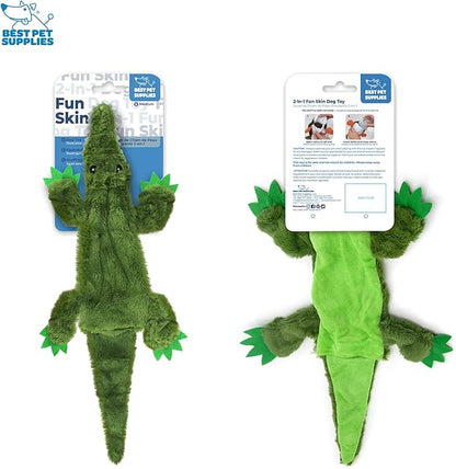 Best Pet Supplies 2-in-1 Stuffless Squeaky Dog Toys with Soft, Durable Fabric for Small, Medium, and Large Pets, No Stuffing for Indoor Play, Holds a Plastic Bottle - Alligator, Large (Pack of 3)