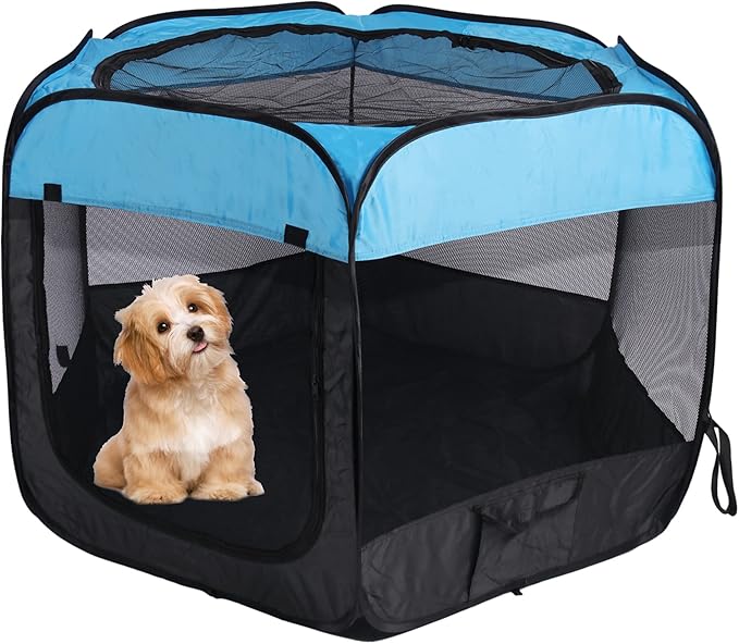 Portable Pet Playpen for Dogs and Cats,Pop Up Playpen for Small Middle Dogs Cats Pet Tent Playground, Indoor Outdoor,47x47x30,Blue/Black,1Pack