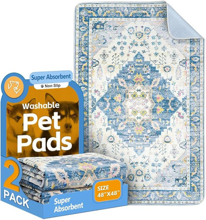 Washable Pee Pads for Dogs 2 Pack Reusable Puppy Training Pads 48"x48" Super Absorbent Waterproof Dog Training Pads, Non-Slip Potty Pads Whelping Pads Litter Mat Pet Supplies - Orange/Mix