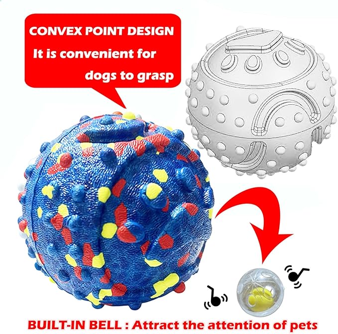 CAISHOW Dog Ball Squeak Toys Indestructible Float On Water Fetch Bouncy Durable Solid Rubber Ball for Puppy Small and Medium Dogs Playing Toys(Bell Ball 4Pcs)