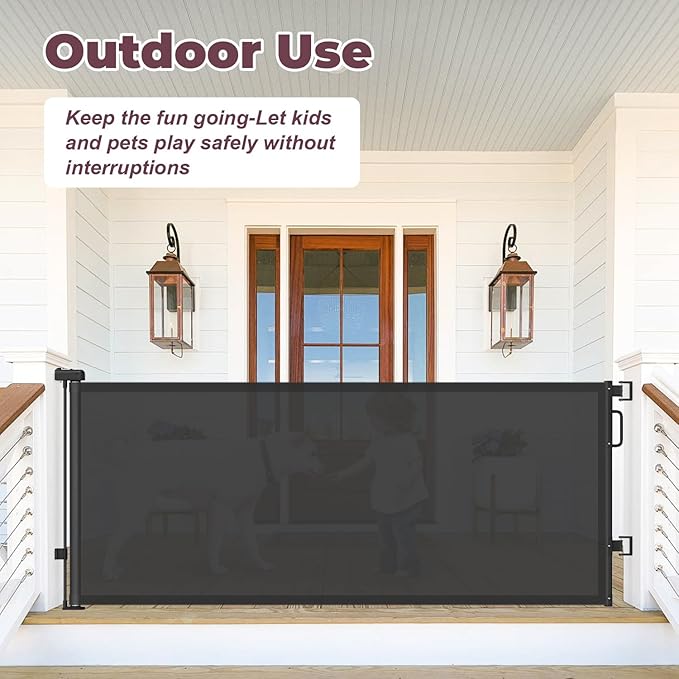 76" Retractable Baby Gates Extra Wide, Mesh Long Dog Gate for Wide Openings, Indoor Outdoor Stair Gate for Doorways Hallways Deck Porch, Child Pet Safety Essentials for Home, Black