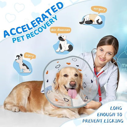 Dog Cone After Surgery - Soft, Comfortable, Adjustable Recovery Collar for Large, Medium, Small Dogs - Stop Licking with Soft Protect Edge (Love, XS)