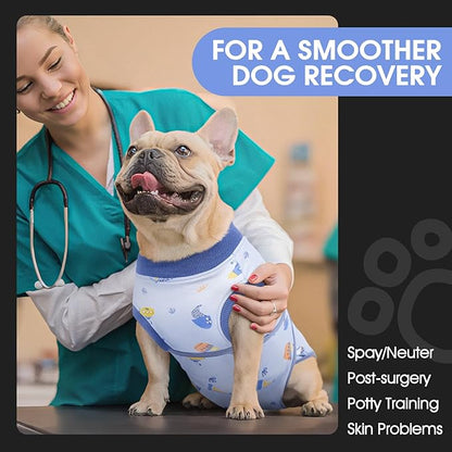 FUAMEY Recovery Suit for Dogs After Surgery,Soft Breathable Dog Bodysuit E-Collar & Cone Alternative Surgical Suit,Male Female Dog Neuter Spay Suits Anti Licking Wounds Onesie Blue Boat XXL