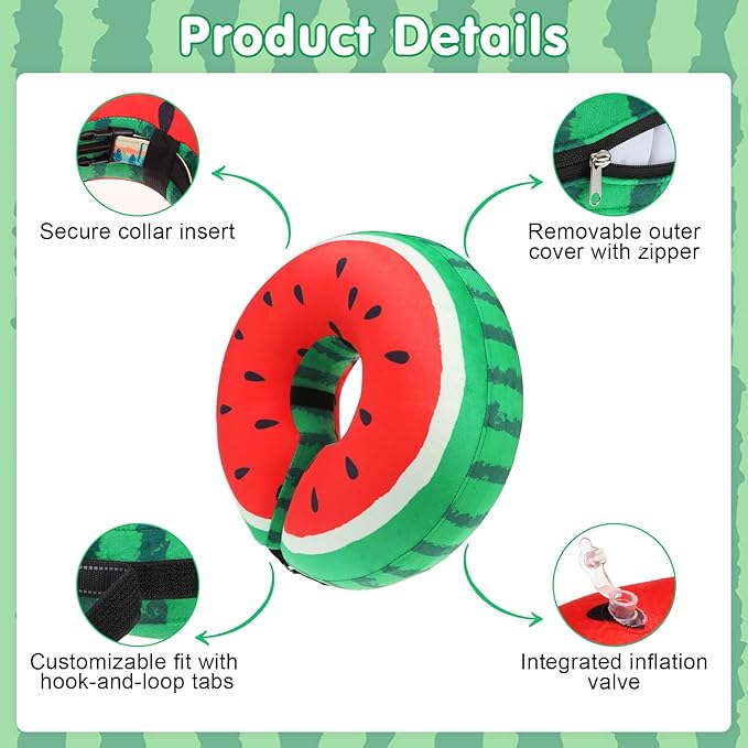 BEAUTYZOO Inflatable Dog Cone Collar to Stop Licking for Large Medium Small Dogs,Soft Dog Cone Alternative After Surgery,Comfortable Pet Recovery Collar&Cone Elizabethan Dog Neck Donut,Watermelon XL