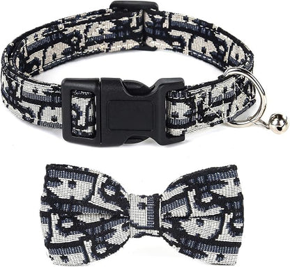 Bowtie Collars for Medium Dogs, Elegant Dog Bow Tie Collars, Dog Collars with Bowtie Adjustable 13.8"-17.7", Black, M