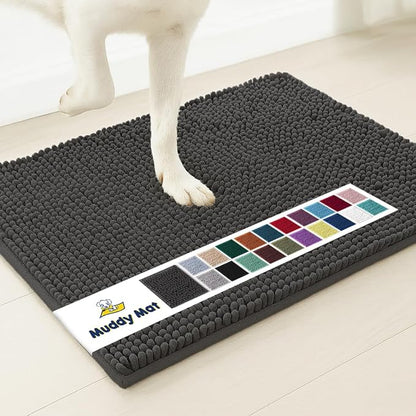 Muddy Mat® | Super Absorbent Door Mat Indoor, Microfiber Quick Dry Chenille Entryway Rug, Non-Slip Front Door Mat, Indoor Mats for Entryway, Machine Washable Pet Rug, Charcoal 16"x24"