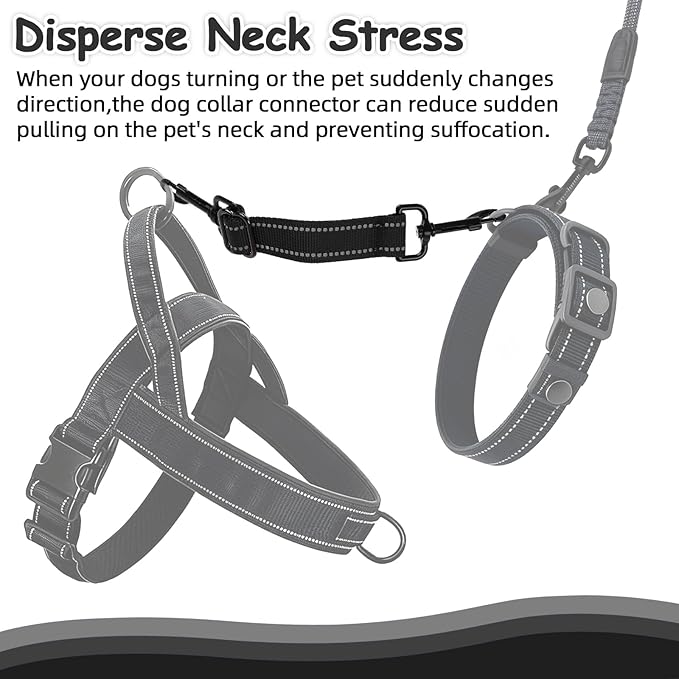 YUEPET Dog Safety Collar Clips 2 Pack Adjustable Prong Collar Backup Clips Reflective Double Ended Backup Clasp Leash Connector for Dog Harness to Collar Safety Clip(Trapezoid Black*2)