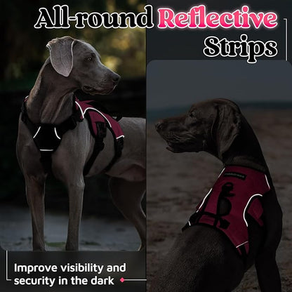 rabbitgoo Escape Proof Dog Harness, Soft Padded Full Body Pet Harness, Reflective Adjustable No Pull Vest with Lift Handle and Leash Clip for Large Dogs Walking Hiking Training, L, Pink