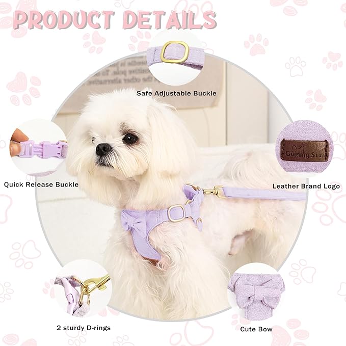 Guiding Star Dog Harness Small Sized Dog with Multifunction Leash, No Pull Puppy Dog Harness and Leash Set Training, Cute Soft Adjustable Dog Walking Harness Pet Vest Harness (Purple-S)