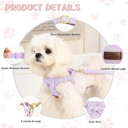 Guiding Star Dog Harness Small Sized Dog with Multifunction Leash, No Pull Puppy Dog Harness and Leash Set Training, Cute Soft Adjustable Dog Walking Harness Pet Vest Harness (Purple-S)
