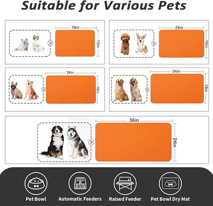 HotLive Dog Food Mat - Absorbent Cat Mat for Food and Water, No Stains Pet Feeding Bowl Mat, Easy to Clean Pet Placemats, Quick Dry Dog Water Dispenser Mat for Messy Drinkers | Orange 16"x 24"