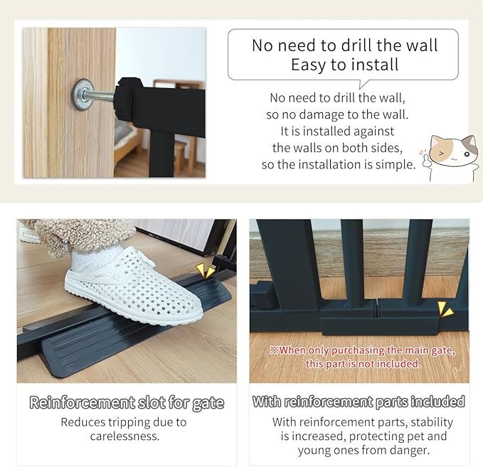 Lumizone Extra Tall Cat Gate 61.02" High Pressure Mounted Extra Wide 2025 New (17 Sizes) 1.37" Gap No Drilling Auto-Close One-Handed Operation Tall Pet Gate for Dogs(Black, 61.02" H x 63.39"-67.71" W)