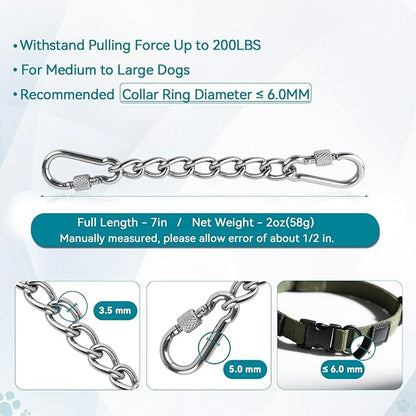 Dog Collar Safety Clip, Chew Proof Prong Collar Double Ended Backup Clasp Stainless Steel, Heavy Duty Dog Chain Leash Connector for Harness, Pinch, Gentle Lead with Carabiner, 7in