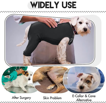 IDOMIK Dog Recovery Suit,Thigh Wound Protective Sleeve for Dogs,Anti Licking Dog Rear Leg Sleeve,Male Female Dog Surgical Clothes,Dog Surgical Suit with Pants Cover,Cone Collar Alternative,Black,XL