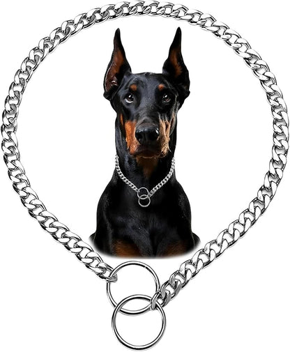 Flat Siver Choke Collar for Large Dogs, Metal Slip Chain Collars Heavy Duty Training Martingale Collars for Small Medium Large Breed Pets, L