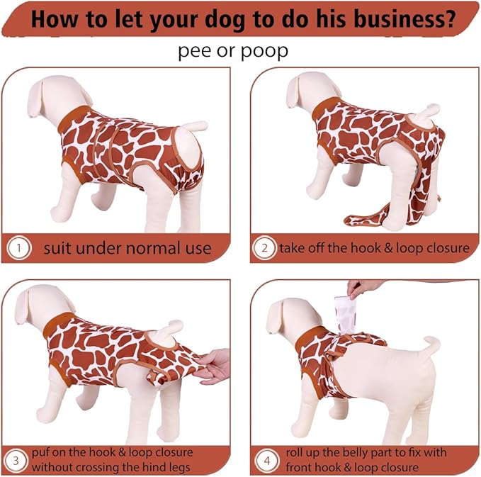 PetWarm Dog Onesie After Surgery, Clothes for Dogs, Full Coverage Bodysuit for Dog Wound Protection, Spay Neuter Suit for Comfort and Cleanliness, Leopard Pattern, Brown, S