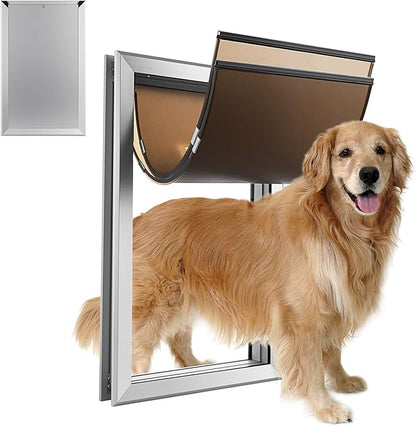 Extra Large Dog Door, Aluminum Frame Pet Door 17.5" x 27.7", Weatherproof Dog Door with Automatic Closing Magnetic Flap and Lockable Sliding Panel Easy Install on Interior Exterior Door