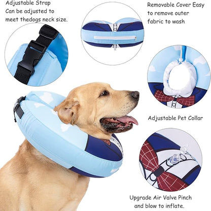 Inflatable Dog Cone Collar,Waterproof Soft Dog Donut Cone for Large Medium Small Dogs Cats, Recovery Pet E-Collar Alternatives After Surgery (Suit Blue, Medium)