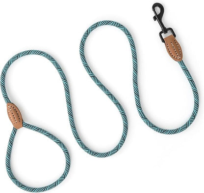 Mile High Life Small Dog Leash, Thin Rope Leash with Genuine Leather Connection and Heavy Duty Metal Clasp, Great for Small Medium Dogs(Turquoise Green, 60 Inch-1/3)