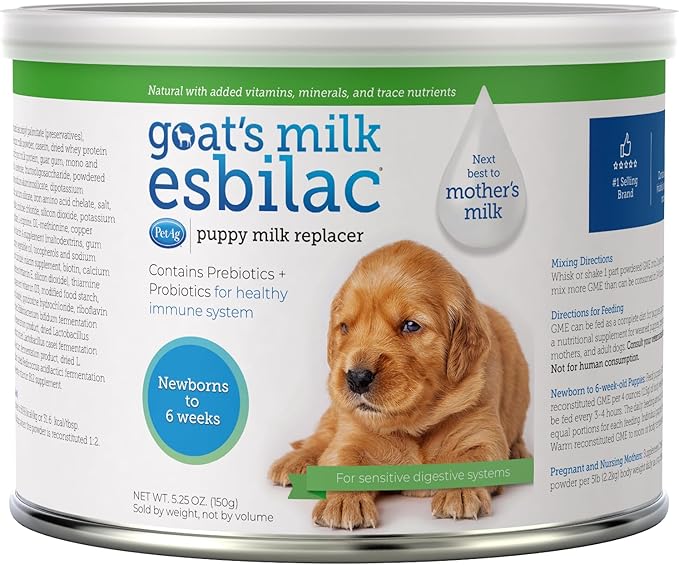 Pet-Ag Goat’s Milk Esbilac Powder - 5.25 oz - Powdered Puppy Formula with Prebiotics, Probiotics & Vitamins for Puppies Newborn to Six Weeks Old - For Sensitive Digestive Systems