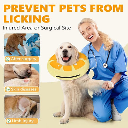 Inflatable Dog Cone Collar to Stop Licking, Soft Neck Donut Collar After Surgery, Adjustable Recovery Cone for Small Medium Large Dogs (Orange,S)