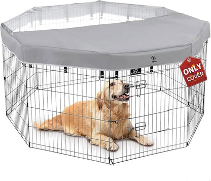 PJYuCien Dog Playpen Mesh Top Cover,Fits 24 Inch 8 Panels Metal Exercise Pet Pen, Elastic Buckles Connections, Grey(Note: Only Cover, Fence Not Included)