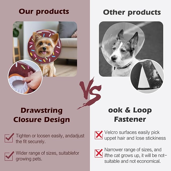 Comfortable Adjustable Soft Cone for Small Dogs and Cats, Washable Recovery Cone - Donut Brown, L