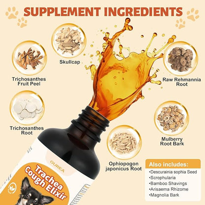 Ourea Collapsed Trachea Treatment for Dogs, Dog Cough Treatment, Trachea Cough Elixir, Natural Herbs Help Dogs Breathe Smoothly and Support Tracheal & Respiratory Health (2 fl oz)