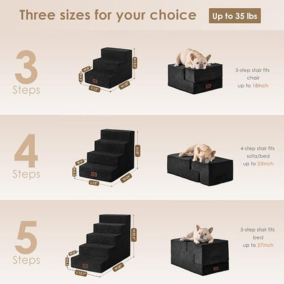 EHEYCIGA Dog Stairs for Small Dogs 13.5" H, 3-Step Dog Steps for Couch Sofa and Chair, Pet Steps for Medium Cats, Non-Slip Balanced Pet Ramp Indoor, Black
