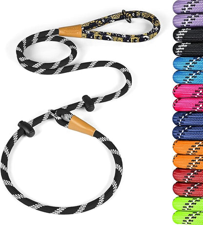 lynxking Slip Lead Dog Leash Reflective, Heavy Duty Comfortable Strong Rope for Large Medium Small Dogs No Pull Pet Training (Black, Large 1/2in x 6ft-Slip Lead)
