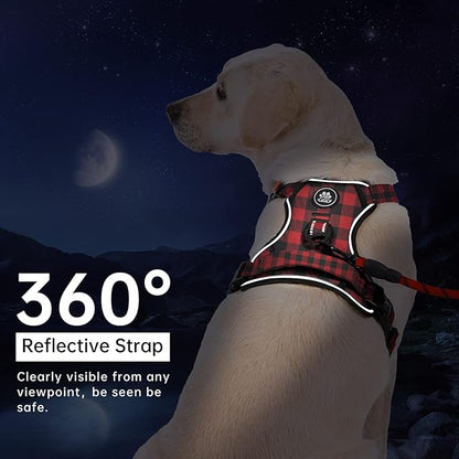 IVY&LANE No Pull Dog Harness with Leash Set, Reflective No Choke Pet Vest,Adjustable Oxford Dog Vest Harness with Easy Control Handle for Medium Lagre Dogs (Checkered Red,M)