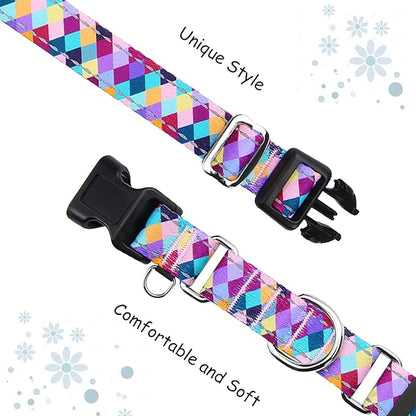 Reflective Martingale Collar for Dogs with Quick Release Buckle No Pull Training Dog Collars (Colorful Geometric, Large)