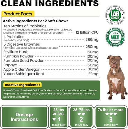 Probiotics for Dogs - 180 Dog Probiotics Chews with 5 Enzymes & 4 Prebiotics for Digestive and Gut Health - Diarrhea & Bowel Support, Yeast Balance, Immunity, Allergies & Itchy Skin (Chicken)