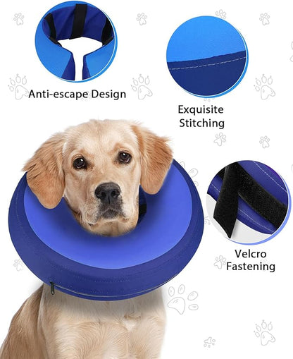 MIDOG Soft Inflatable Dog Cone,Donut E-Collar Alternative for After Surgery, Prevents Licking, Allowing Normal Eating & Vision,Comfortable Recovery Collar for Small Medium Large Dogs&Cats, DarkBlue-L+