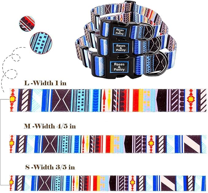 Roses&Poetry Dog Collar and Leash for Small,Adjustable Durable Blue 5ft Puppy Leash Collar for Dog Training Lead（Stripe-M）