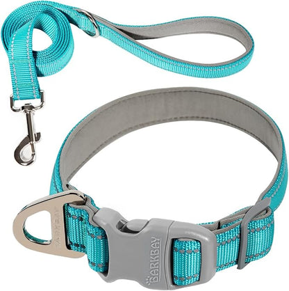 Dog Collar for Medium Small Large Dogs Reflective with Leash,Collar and Leash for Dogs,Soft Neoprene Padded 2 Pack(Blue,L)