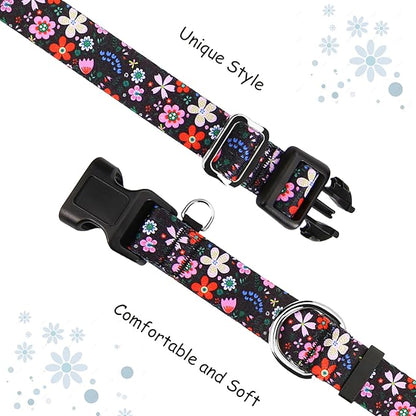 Martingale Dog Collar with Buckle Adjustable Nylon Limited Slip No Pull Training Floral Dog Collars (Black Pink Red, XLarge)