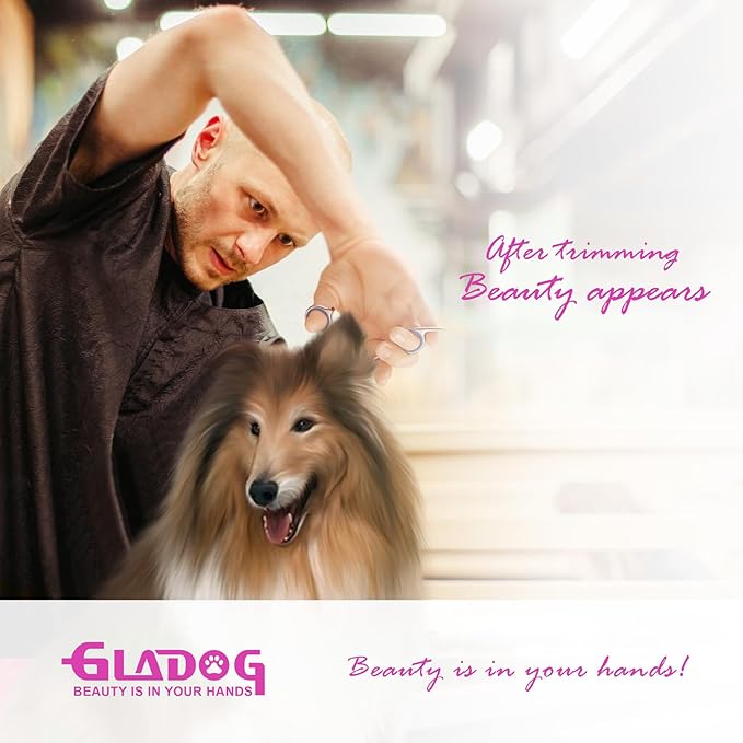 GLADOG Professional 4 in 1 Dog Grooming Scissors Set with Safety Round Tips, Sharp and Heavy-duty Pet Grooming Shears for Cats (Pink)