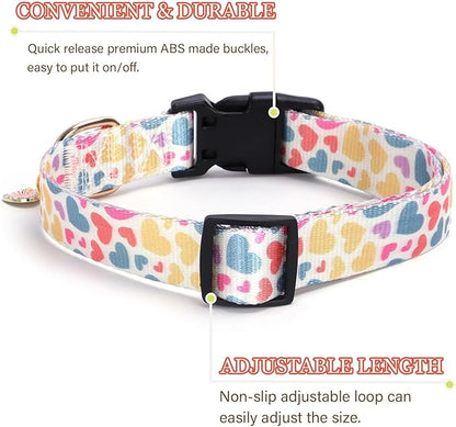 Love Pattern Dog Collar with Buckle Adjustable Safety Nylon Collars for Small Medium Large Dogs, Cute Stylish Girl Boy Christmas Dog Collar(White Heart,S)