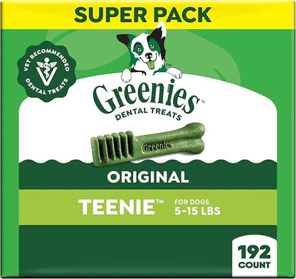 Greenies Veterinarian-Recommended Adult Natural Dental Dog Treats Teenie Size, Dog Dental Chews, Original Flavor, 54 oz. Pack, 192 Count