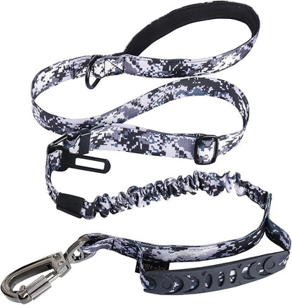 Hotsky Tactical Dog Leash Heavy Duty for Medium Large Dogs that Pull,4-6Ft Strong Bungee Shock Absorbing No Pull Dog Leash with Padded Double Handle and Car Seatbelt,ACU