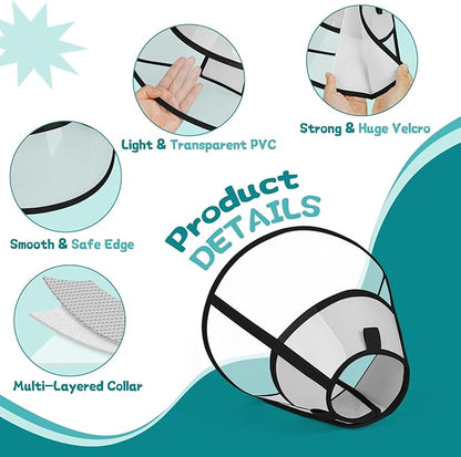 Dog Cone Collar After Surgery to Stop Licking, with Soft Waterproof Liner, Transparent PVC, for Large Medium Dogs, Elizabeth Neck Recovery Collar ALtermative(XS,Grey)
