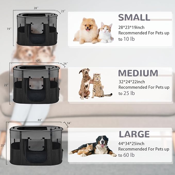 Portable Dog Cat Playpen with Waterproof Pad,Collapsible Pet Puppy Kitten Crate,Foldable Small Animals Kennel Cage for Indoor Outdoor Travel Camping,Water-Resistant Breathable Shade Cover (Grey M)