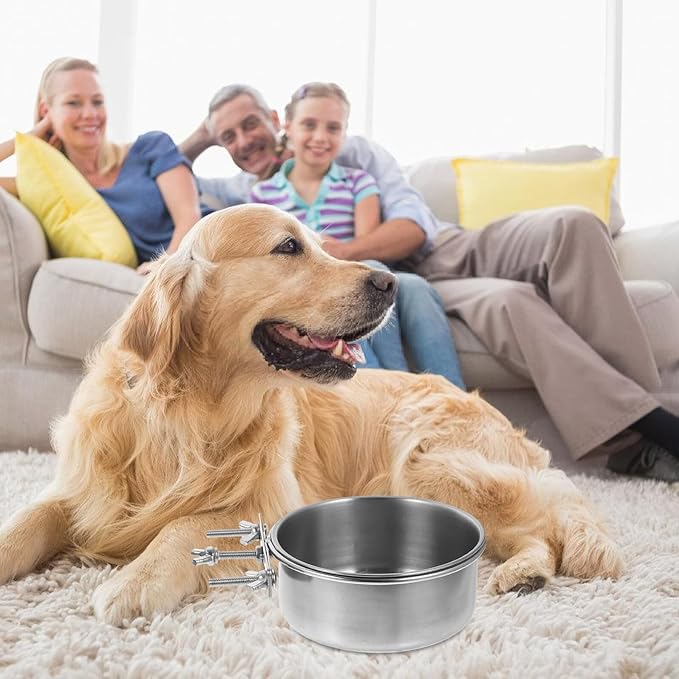 FRCOLOR 2pcs Stainless Steel Dog Bowls Large Capacity Anti-tip Food and Water Containers 10x4.5cm 12x5cm for Home Use Pet Feeding Supplies
