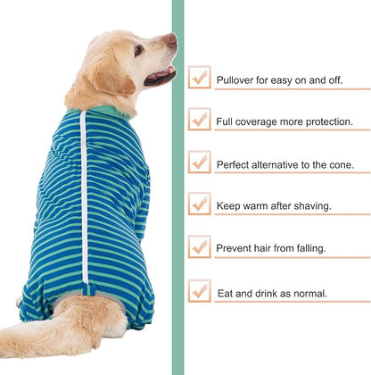 Yeapeeto Dog Onesie Surgery Recovery Suit for Large Medium Bodysuit Dogs Pajamas PJS Full Body for Shedding, Prevent Licking, Wound Protection, Cone Alternative… (Blue Green, 5XL)